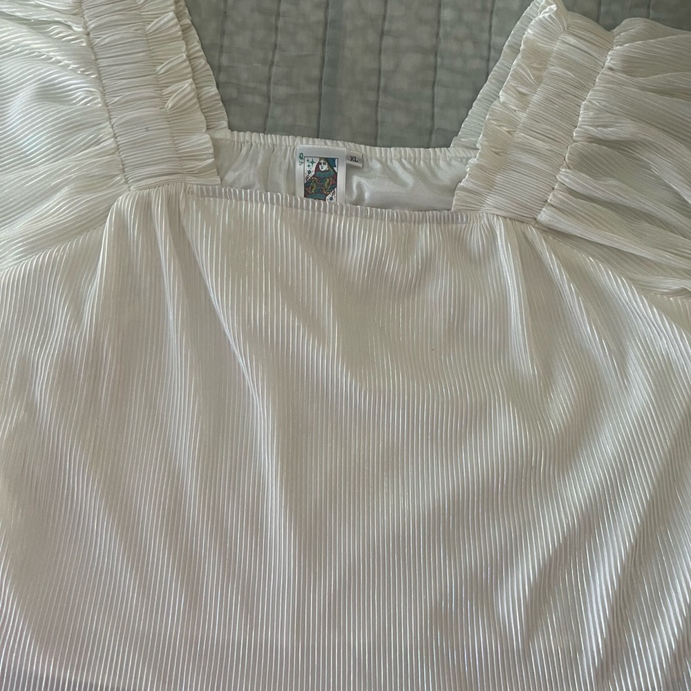 QUEEN OF SPARKLES Ivory Pleated Square-Neck Blouse